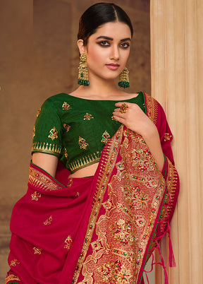 Rani Pink Zari Woven Spun Silk Saree With Blouse Piece