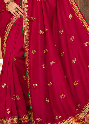 Rani Pink Zari Woven Spun Silk Saree With Blouse Piece