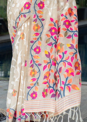 Off White Pure Cotton Saree With Blouse Piece