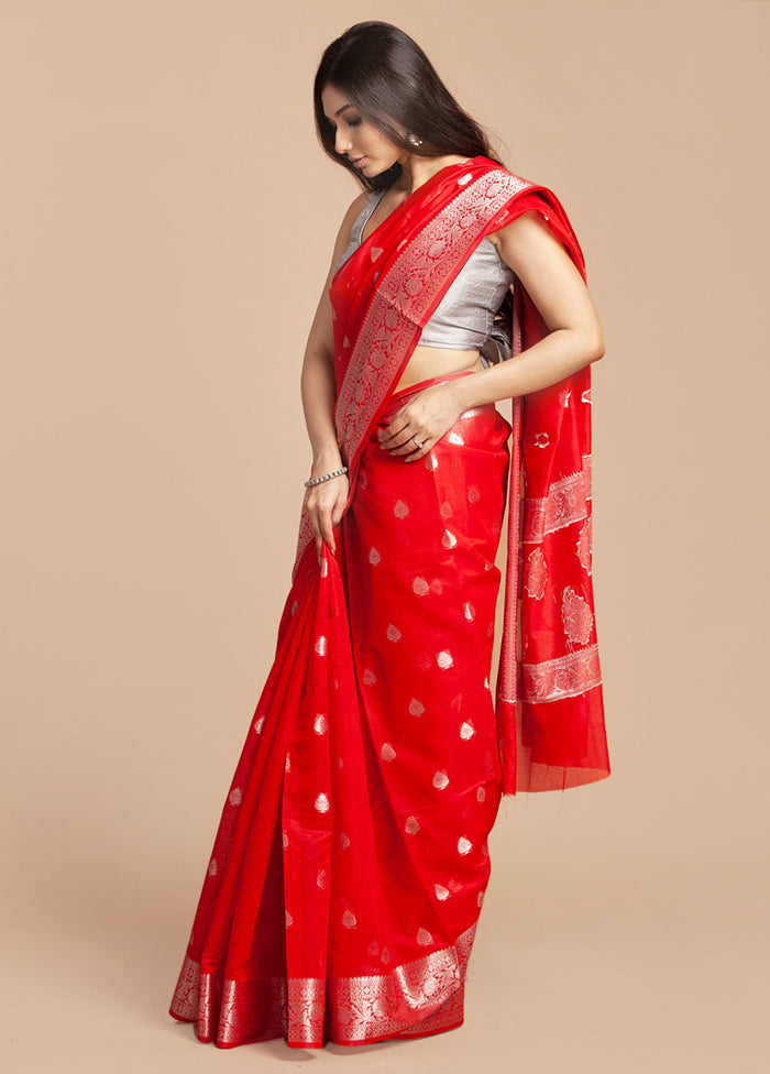 Red Spun Silk Saree With Blouse Piece