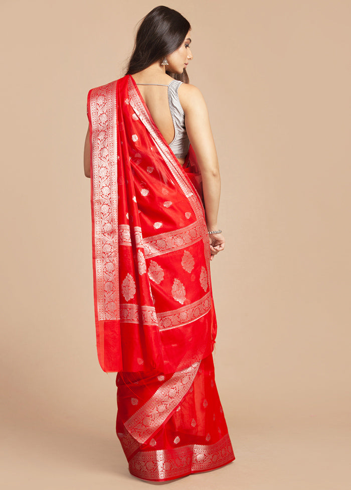 Red Spun Silk Saree With Blouse Piece