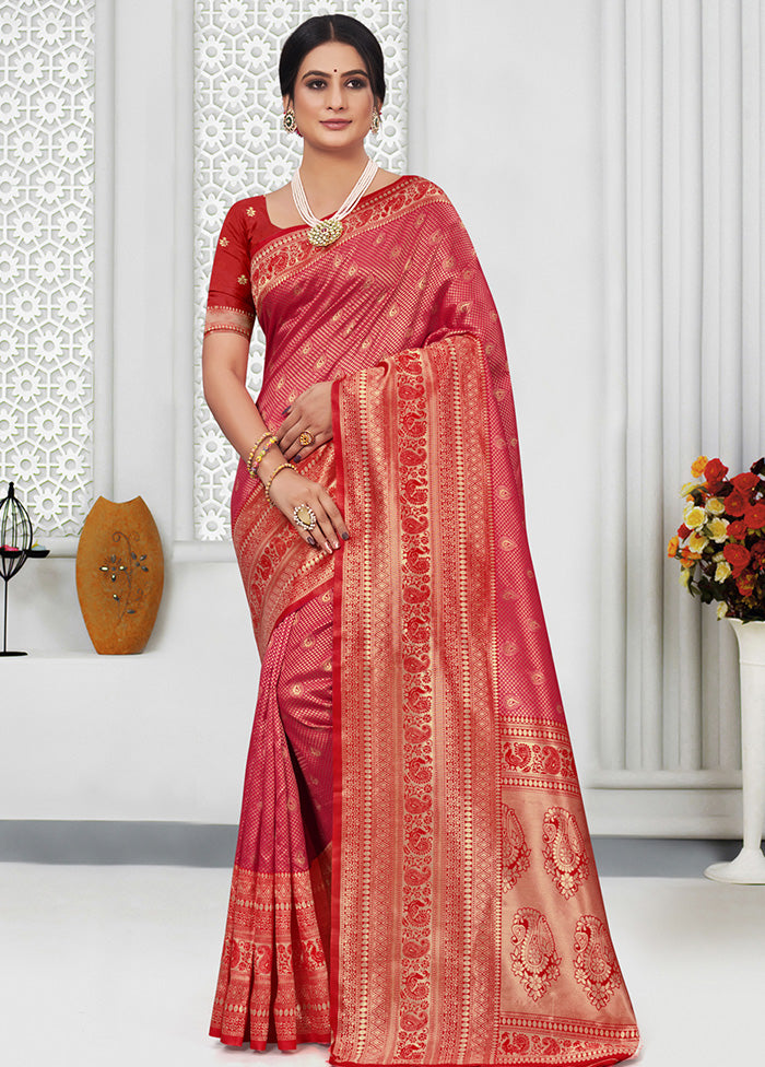 Pink Spun Silk Saree With Blouse Piece