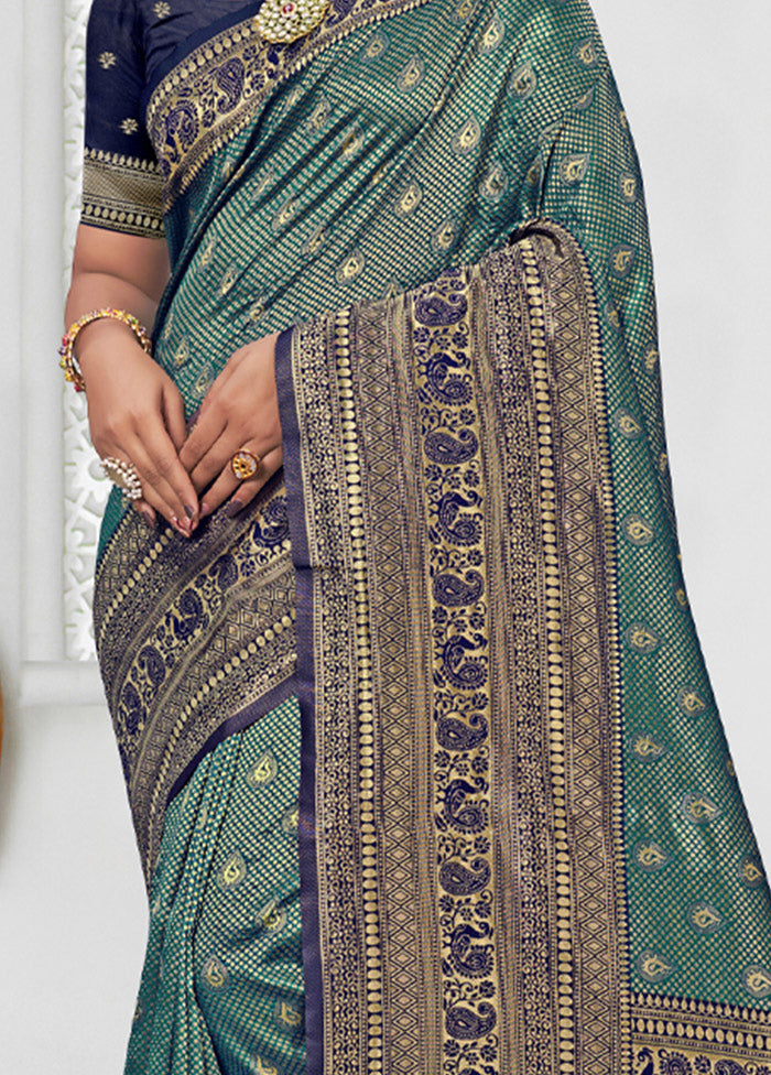 Sea Green Spun Silk Saree With Blouse Piece