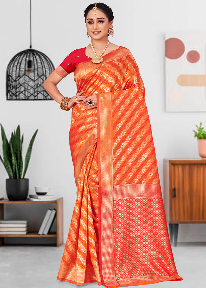 Orange Spun Silk Saree With Blouse Piece