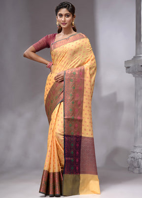 yellow Spun Silk Saree With Blouse Piece