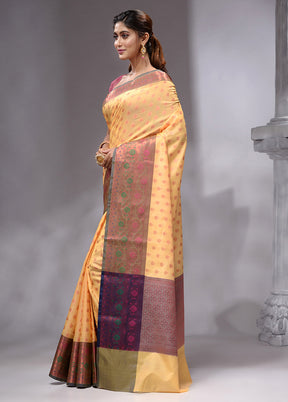 yellow Spun Silk Saree With Blouse Piece