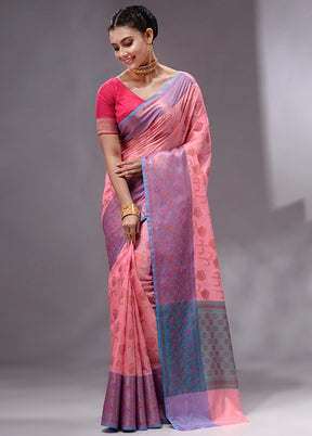 Pink Spun Silk Saree With Blouse Piece