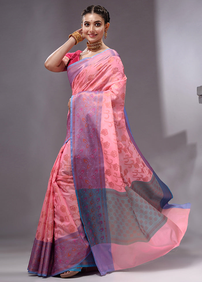 Pink Spun Silk Saree With Blouse Piece