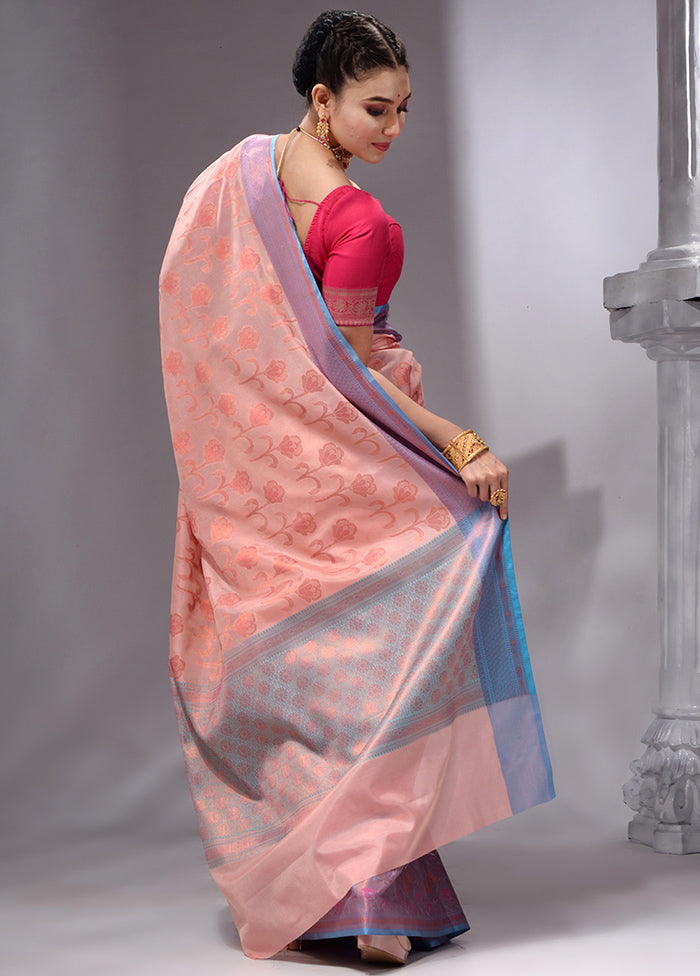 Peach Spun Silk Saree With Blouse Piece