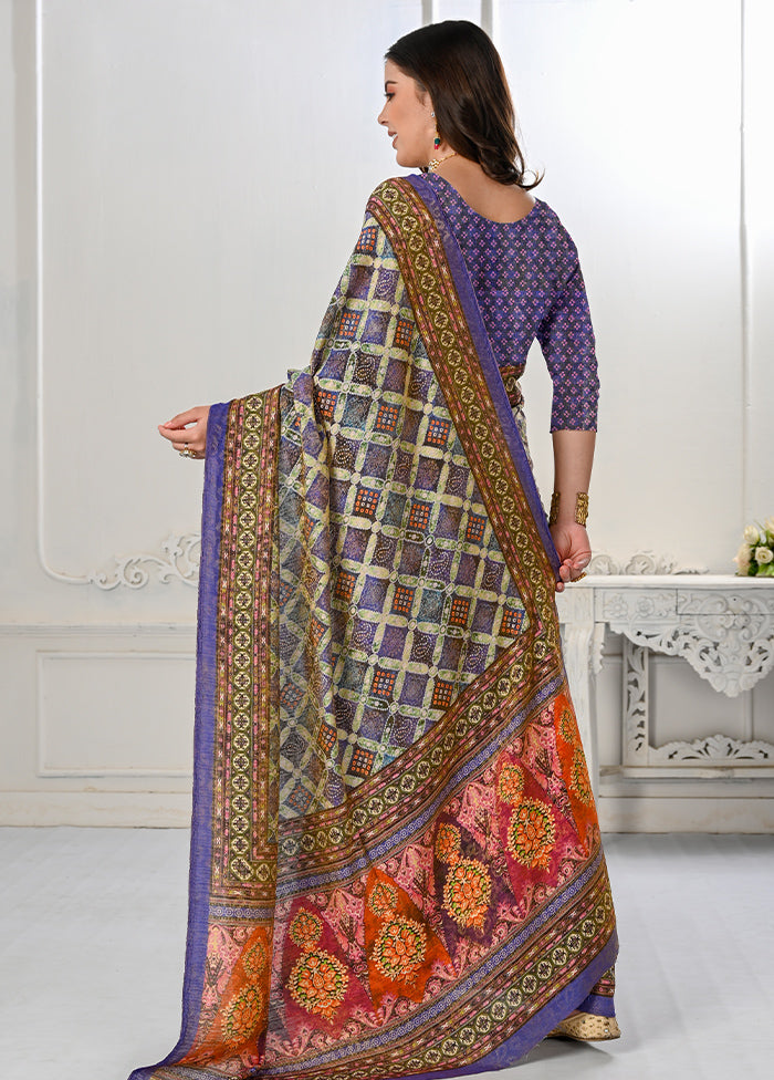 Purple Dupion Silk Saree With Blouse Piece