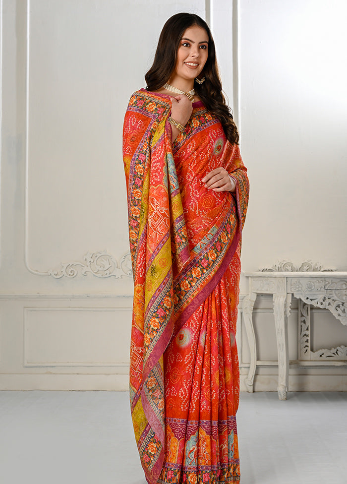 Orange Dupion Silk Saree With Blouse Piece