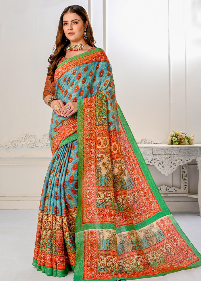 Sky Blue Dupion Silk Saree With Blouse Piece