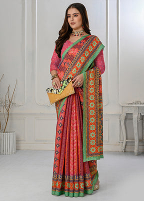 Pink Dupion Silk Saree With Blouse Piece