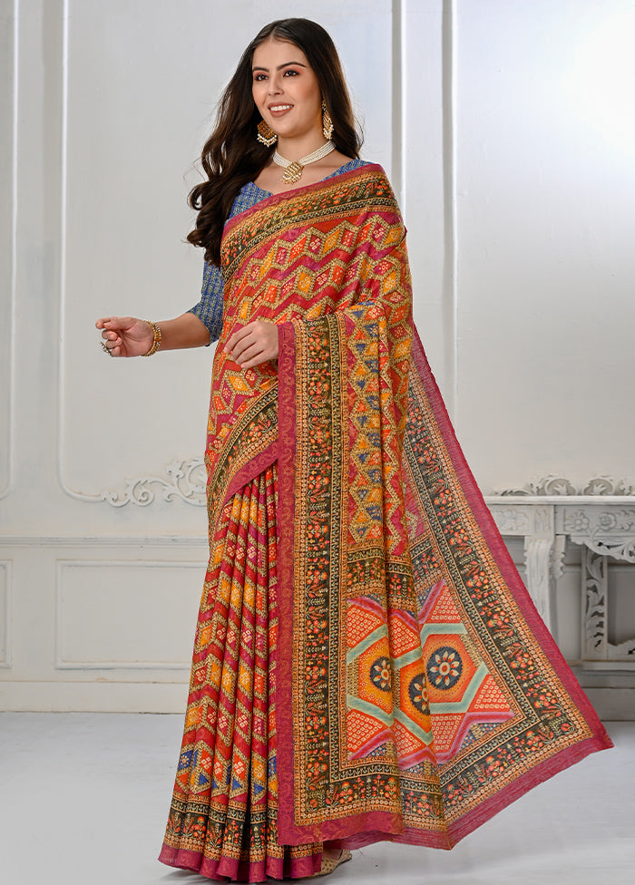 Red Dupion Silk Saree With Blouse Piece