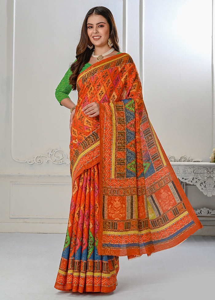 orange Dupion Silk Saree With Blouse Piece