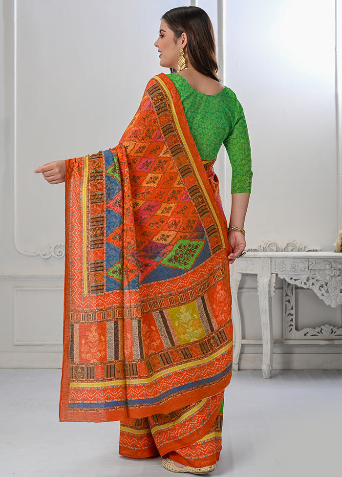 orange Dupion Silk Saree With Blouse Piece