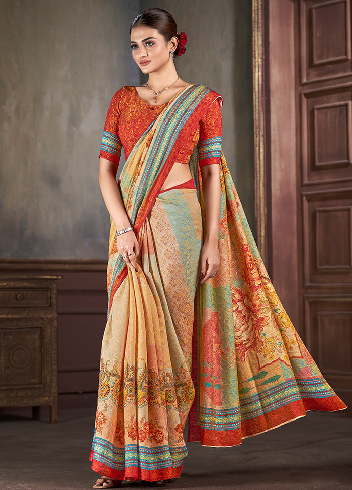 Multicolor Dupion Silk Saree With Blouse Piece