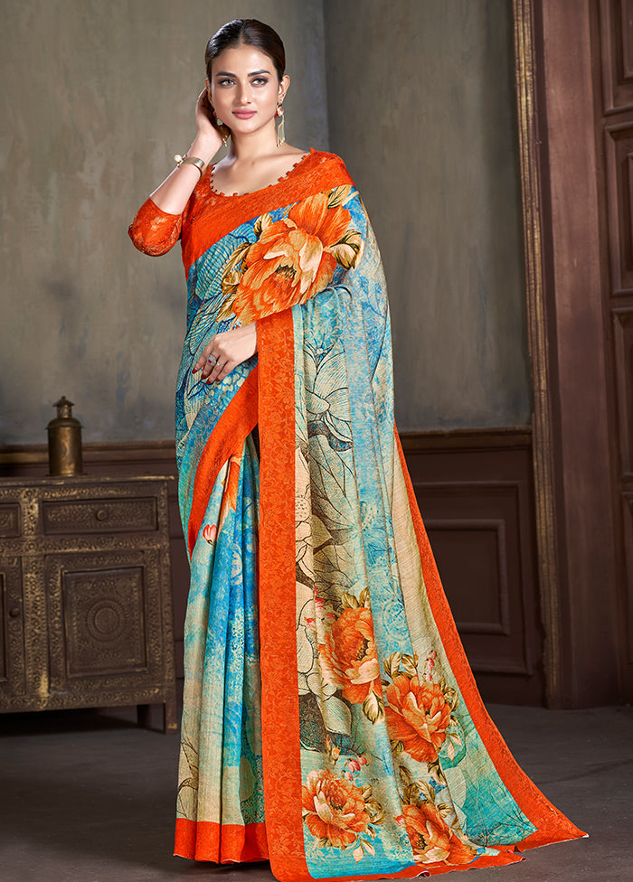 Multicolor Dupion Silk Saree With Blouse Piece