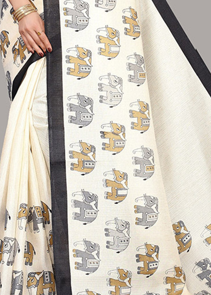 White Spun Silk Woven Saree With Blouse Piece