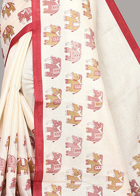 White Spun Silk Woven Saree With Blouse Piece