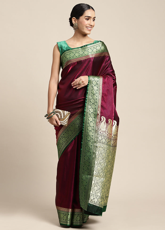 Maroon Dupion Silk Saree With Blouse Piece