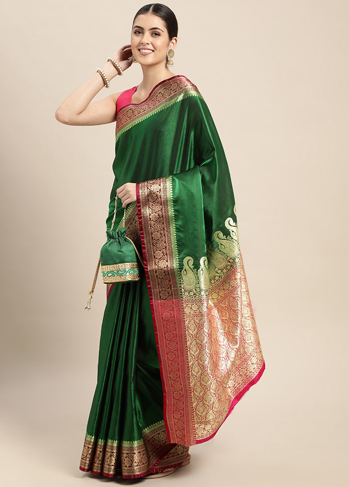 Green Dupion Silk Saree With Blouse Piece