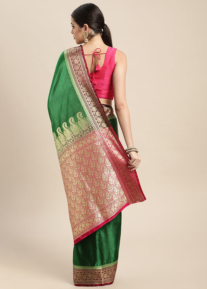 Green Dupion Silk Saree With Blouse Piece