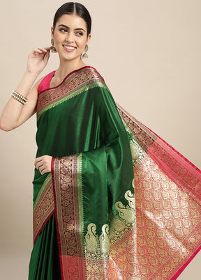 Green Dupion Silk Saree With Blouse Piece