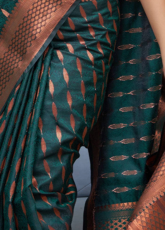 Bottle Green Dola Silk Zari Woven Saree With Blouse