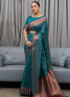 Teal Dola Silk Zari Woven Saree With Blouse