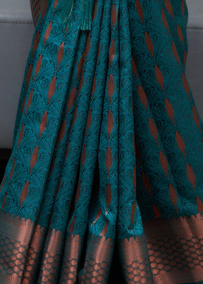 Teal Dola Silk Zari Woven Saree With Blouse