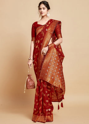 Maroon Spun Silk Saree With Blouse Piece