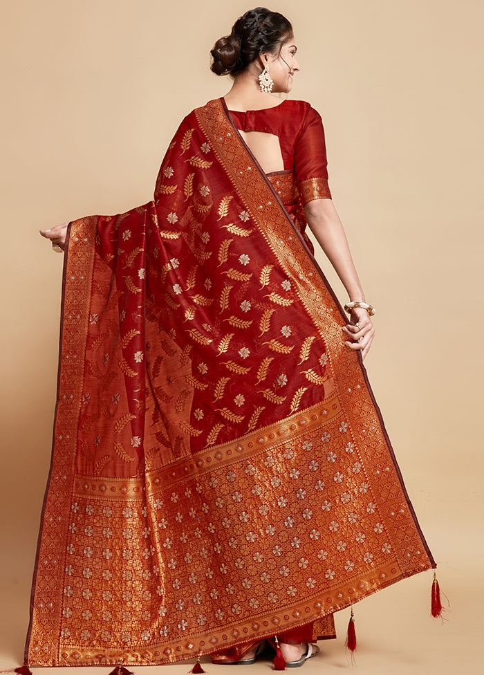 Maroon Spun Silk Saree With Blouse Piece