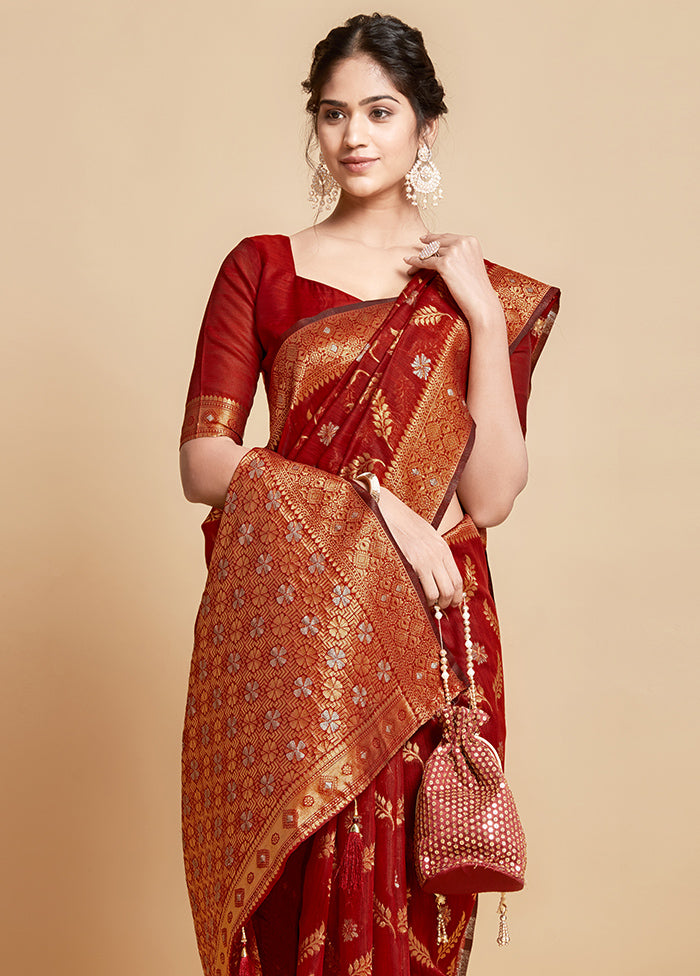 Maroon Spun Silk Saree With Blouse Piece