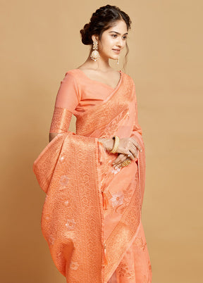 Peach Spun Silk Saree With Blouse Piece