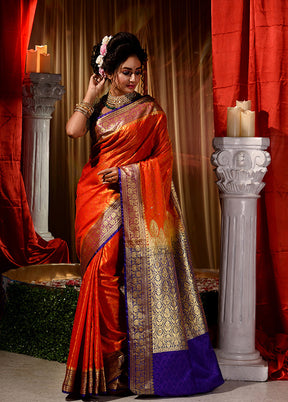 Orange Dupion Silk Saree With Blouse Piece