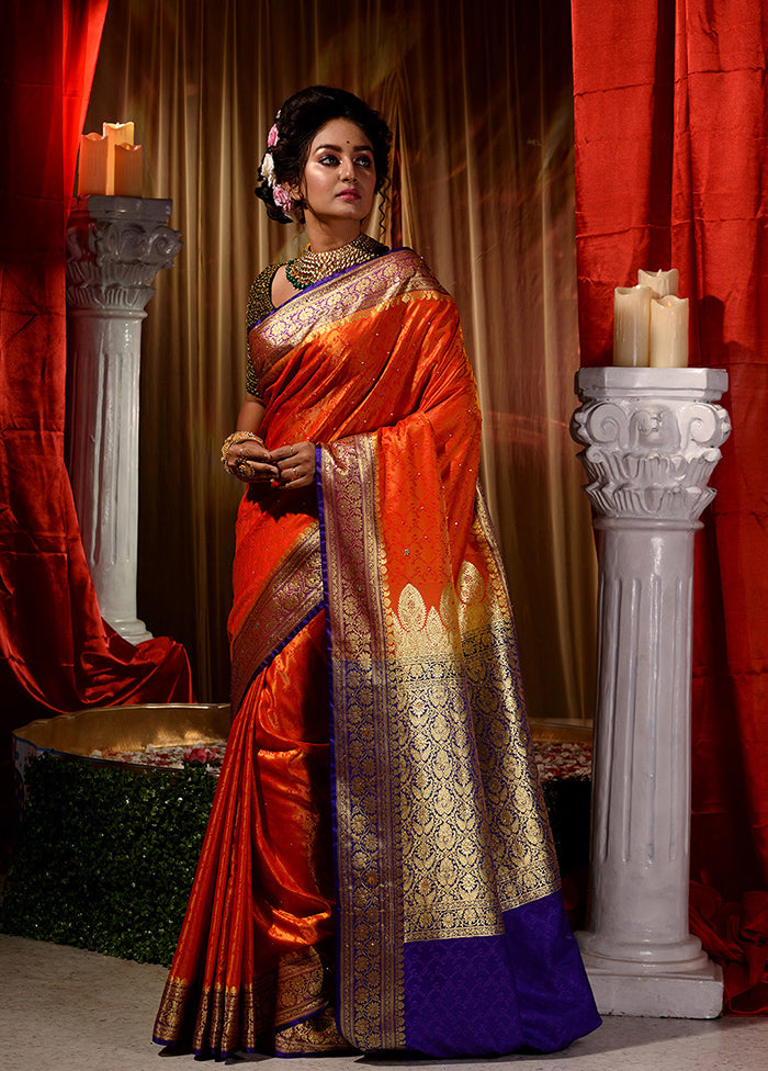 Orange Dupion Silk Saree With Blouse Piece