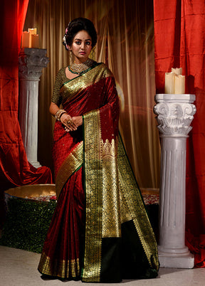 Maroon Dupion Silk Saree With Blouse Piece