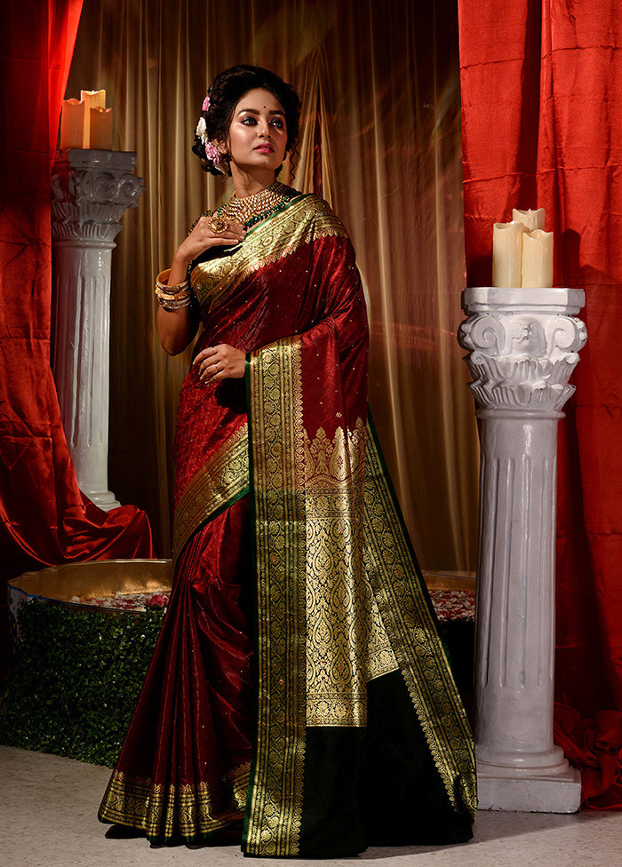 Maroon Dupion Silk Saree With Blouse Piece