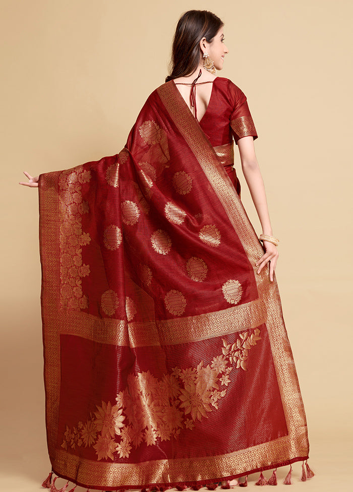 Maroon Spun Silk Saree With Blouse Piece