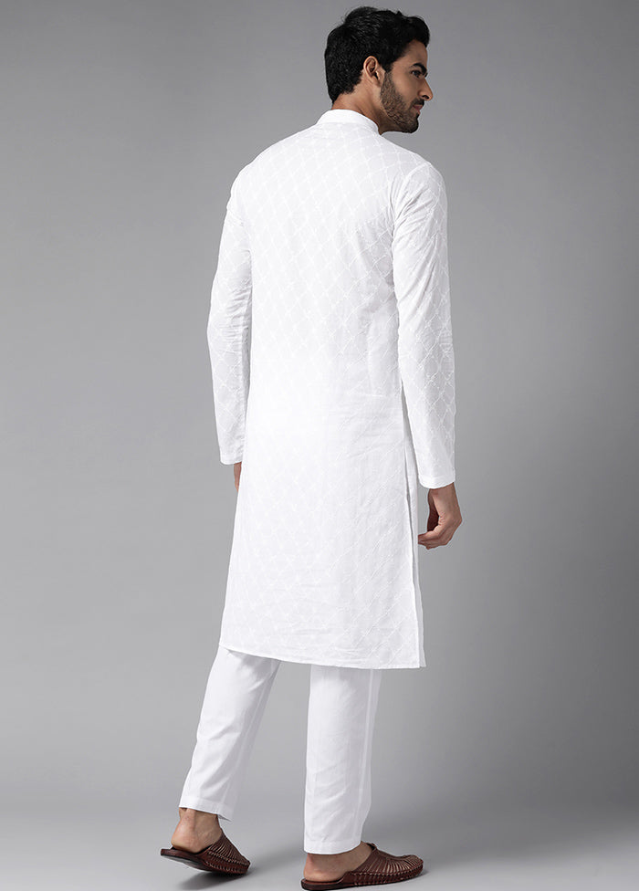 White Embroidered Cotton Kurta