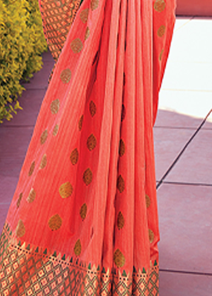 Peach Spun Silk Saree With Blouse Piece