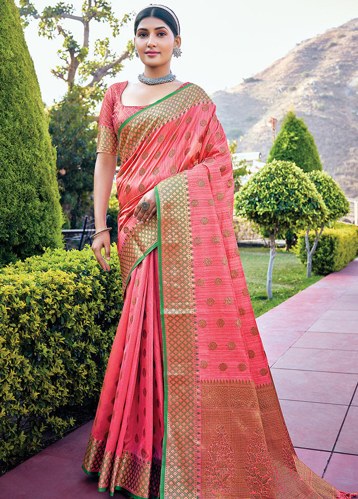 Pink Spun Silk Saree With Blouse Piece