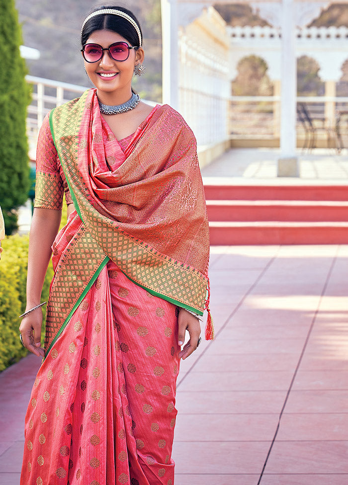 Pink Spun Silk Saree With Blouse Piece