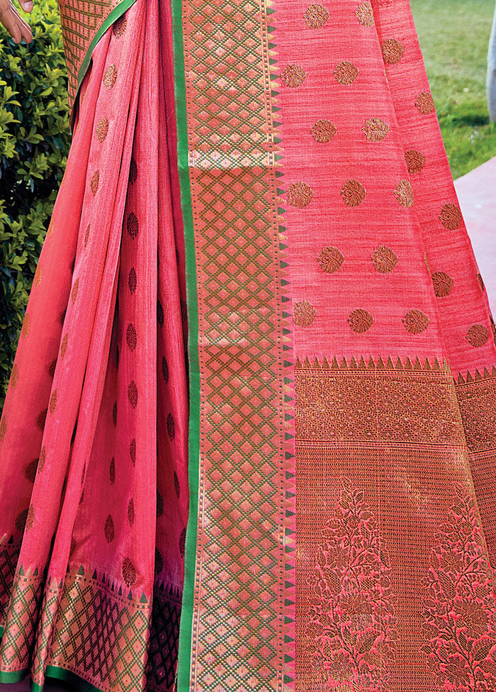 Pink Spun Silk Saree With Blouse Piece