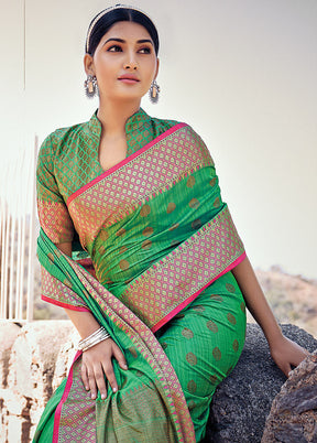 Green Spun Silk Saree With Blouse Piece