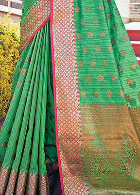 Green Spun Silk Saree With Blouse Piece