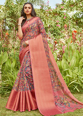 Pink Spun Silk Saree With Blouse Piece