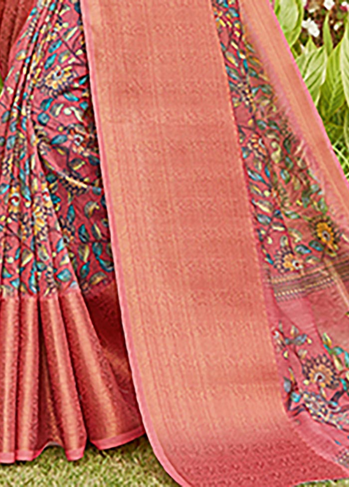 Pink Spun Silk Saree With Blouse Piece