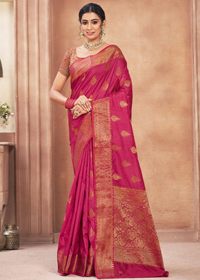 Magenta Spun Silk Saree With Blouse Piece